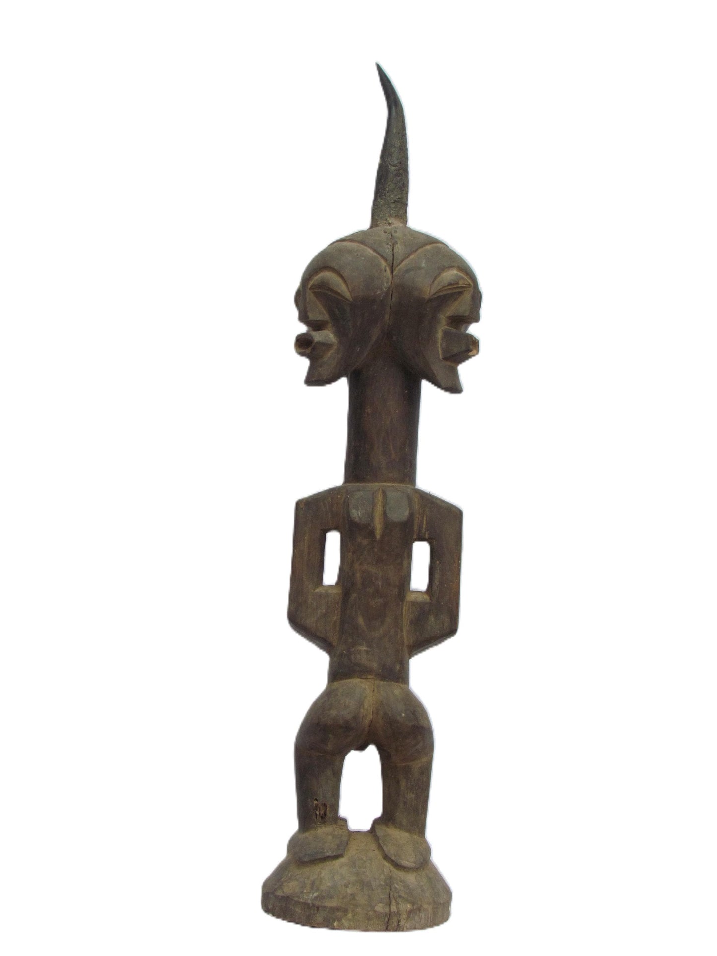 Songye Male Figure | Four Faces Carved Wood Statue | Congo Vigilant Power Art