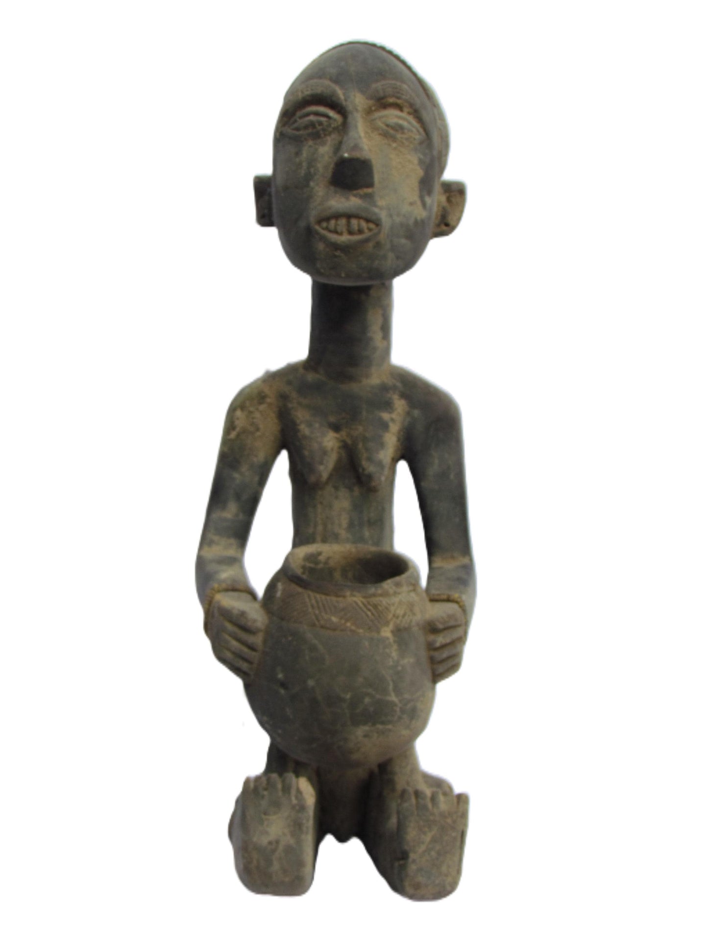Luba Beggar Woman | Seated Figure with Basket | Congo Mboko Bowl Bearer Spirit Art