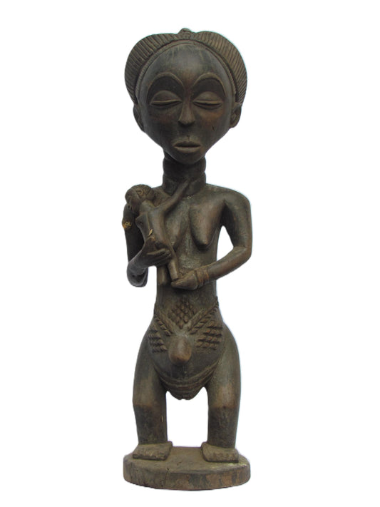 Luba Maternity Statue | Large Standing Wood Figure | Congo Tribal Tall Mother Child Art