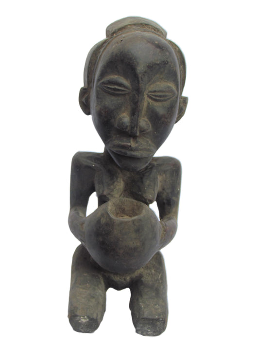 Luba Kneeling Statue | Hand-Carved Wood Female Figure | Congo Ancestral Devotion Art
