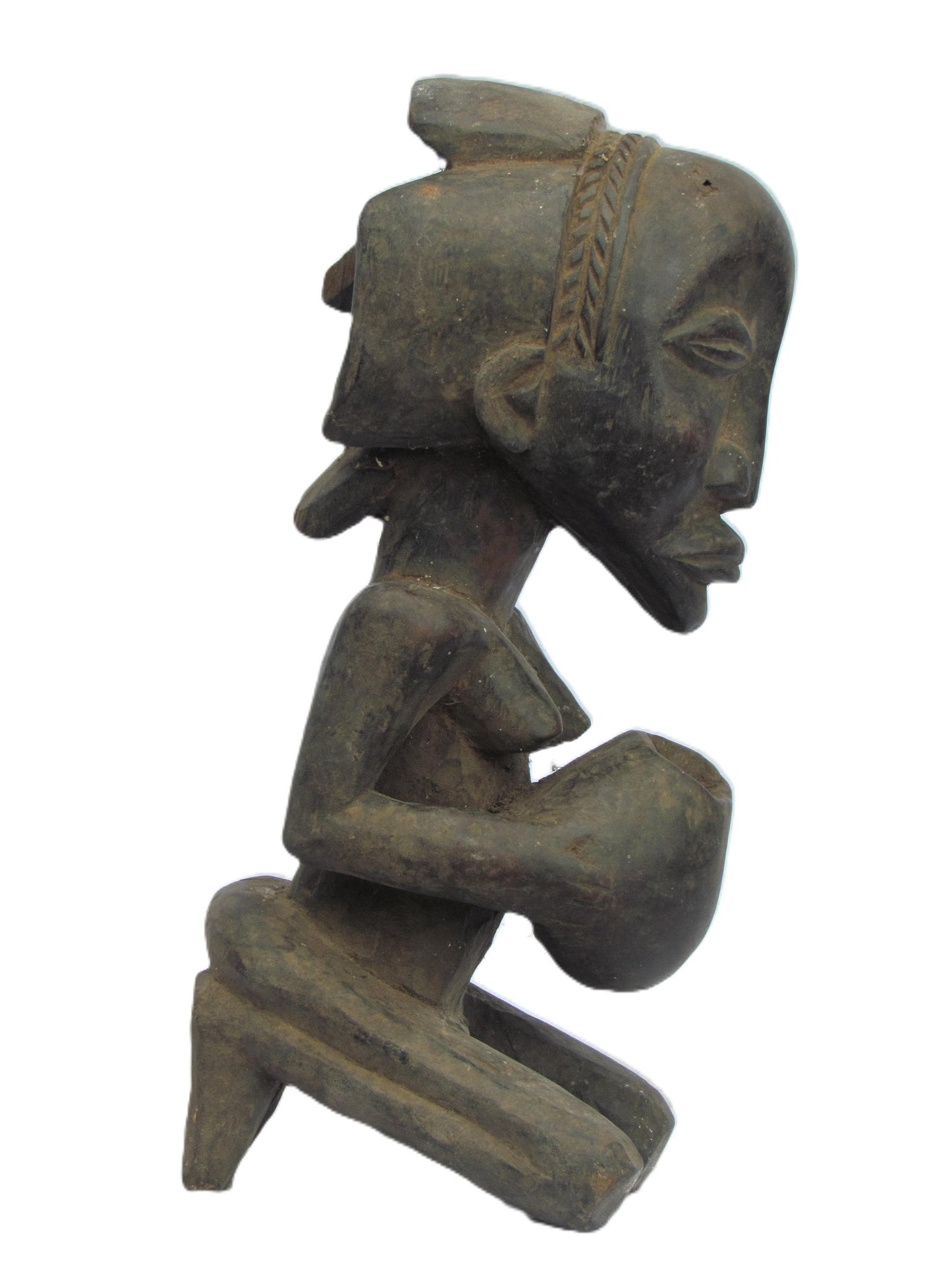 Luba Kneeling Statue | Hand-Carved Wood Female Figure | Congo Ancestral Devotion Art