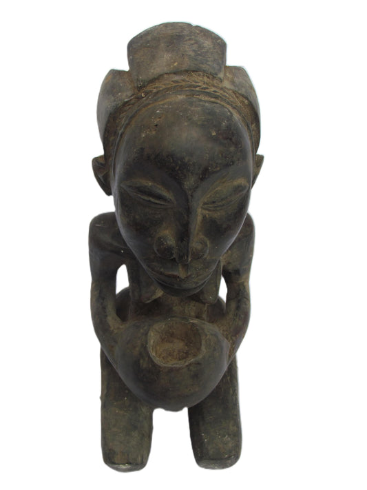 Luba Kneeling Statue | Hand-Carved Wood Female Figure | Congo Ancestral Devotion Art