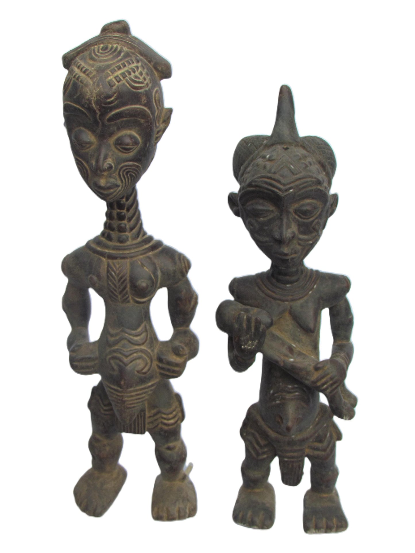 Bena Lulua Couple Statue – 31" Congo Tribal Art – Large Wood Ancestor Sculpture