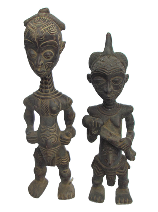Bena Lulua Couple Statue – 31" Congo Tribal Art – Large Wood Ancestor Sculpture