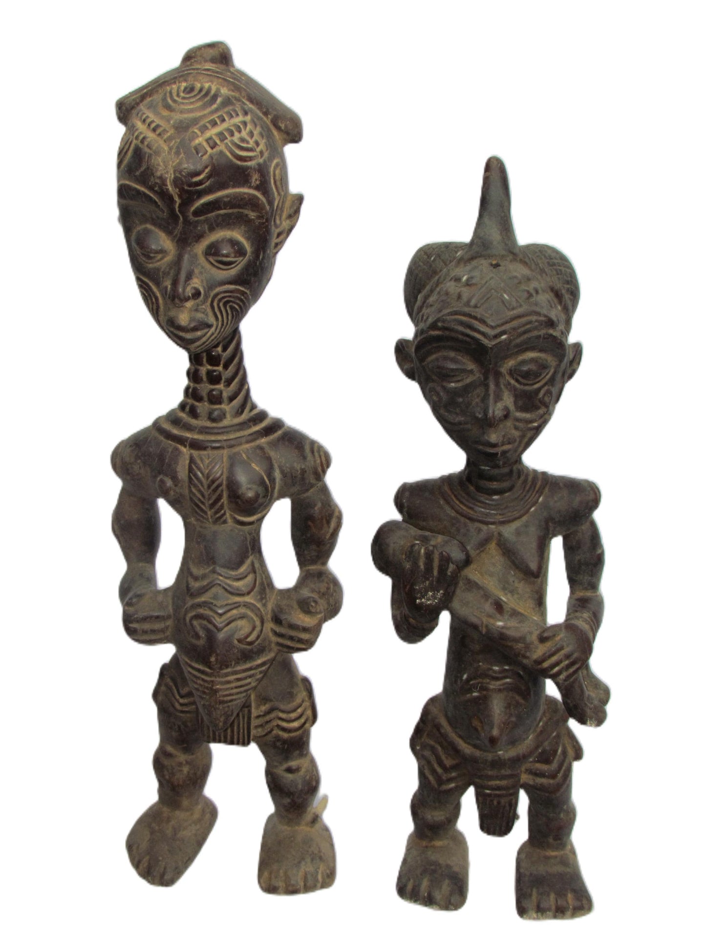 Bena Lulua Couple Statue – 31" Congo Tribal Art – Large Wood Ancestor Sculpture