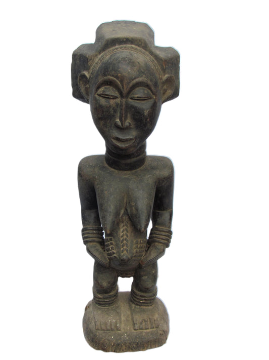Luba Court Figure | Hand-Carved Wood Female Statue | Congo Ancestral Royalty Art