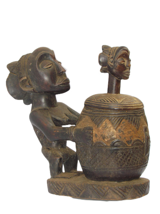 Luba Bowl Bearer Statue – Hand-Carved Wood Female Figure – Congo Ritual Art