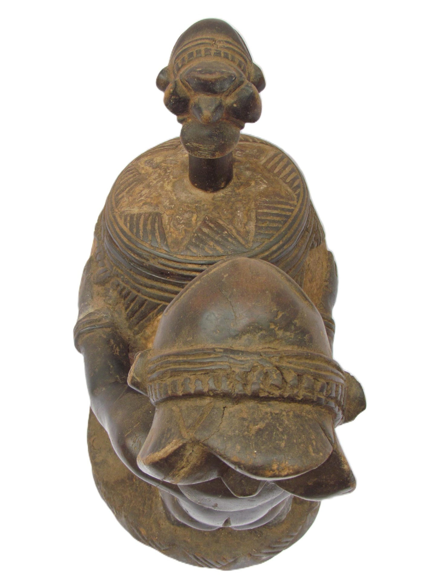 Luba Bowl Bearer Statue – Hand-Carved Wood Female Figure – Congo Ritual Art
