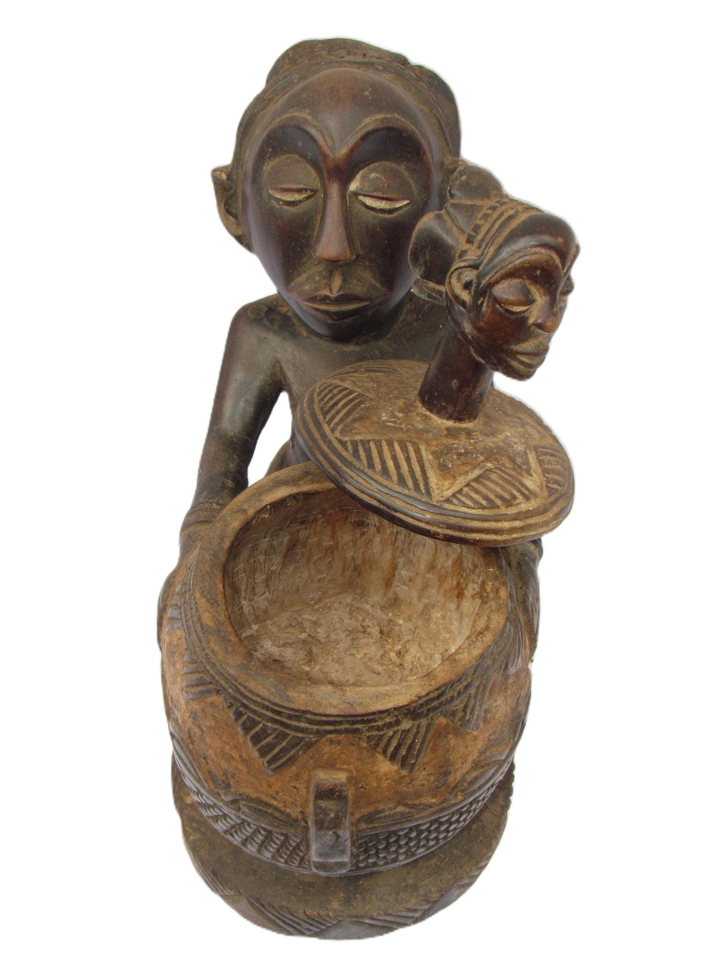 Luba Bowl Bearer Statue – Hand-Carved Wood Female Figure – Congo Ritual Art