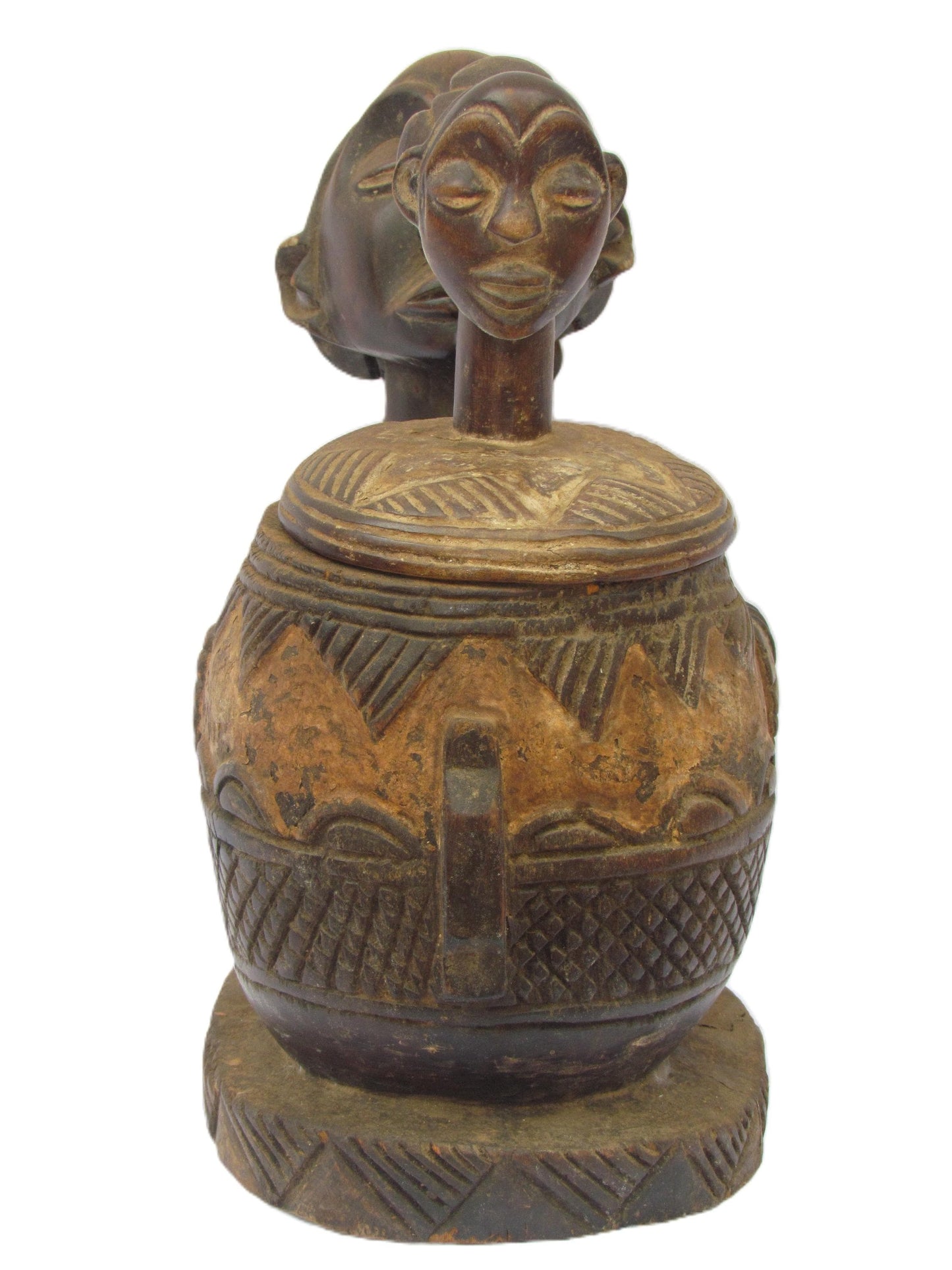 Luba Bowl Bearer Statue – Hand-Carved Wood Female Figure – Congo Ritual Art