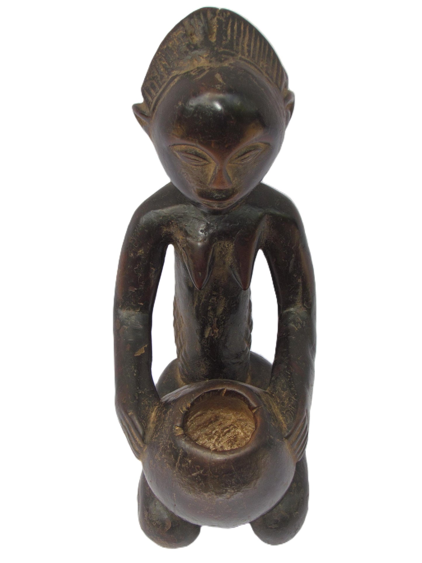 Large Luba Bowl Bearer – 33" Hand-Carved Wood Statue – Congo Ancestor Figure Art