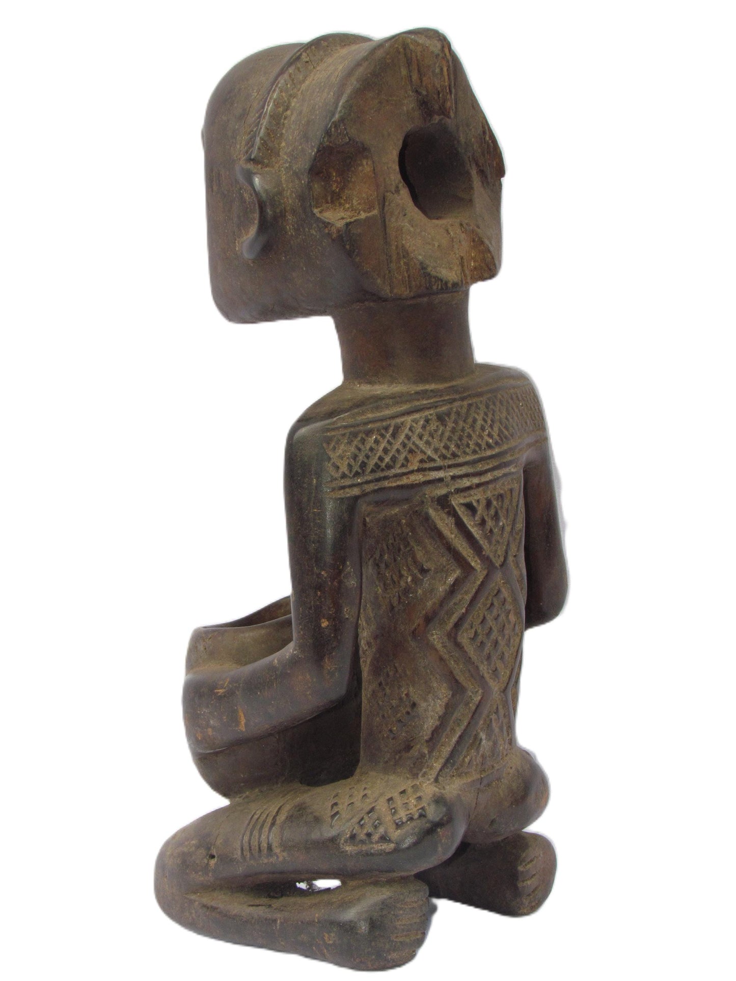 Luba Mboko Bowl Bearer | Hand-Carved Wood Statue | Congo Sacred Royalty Art