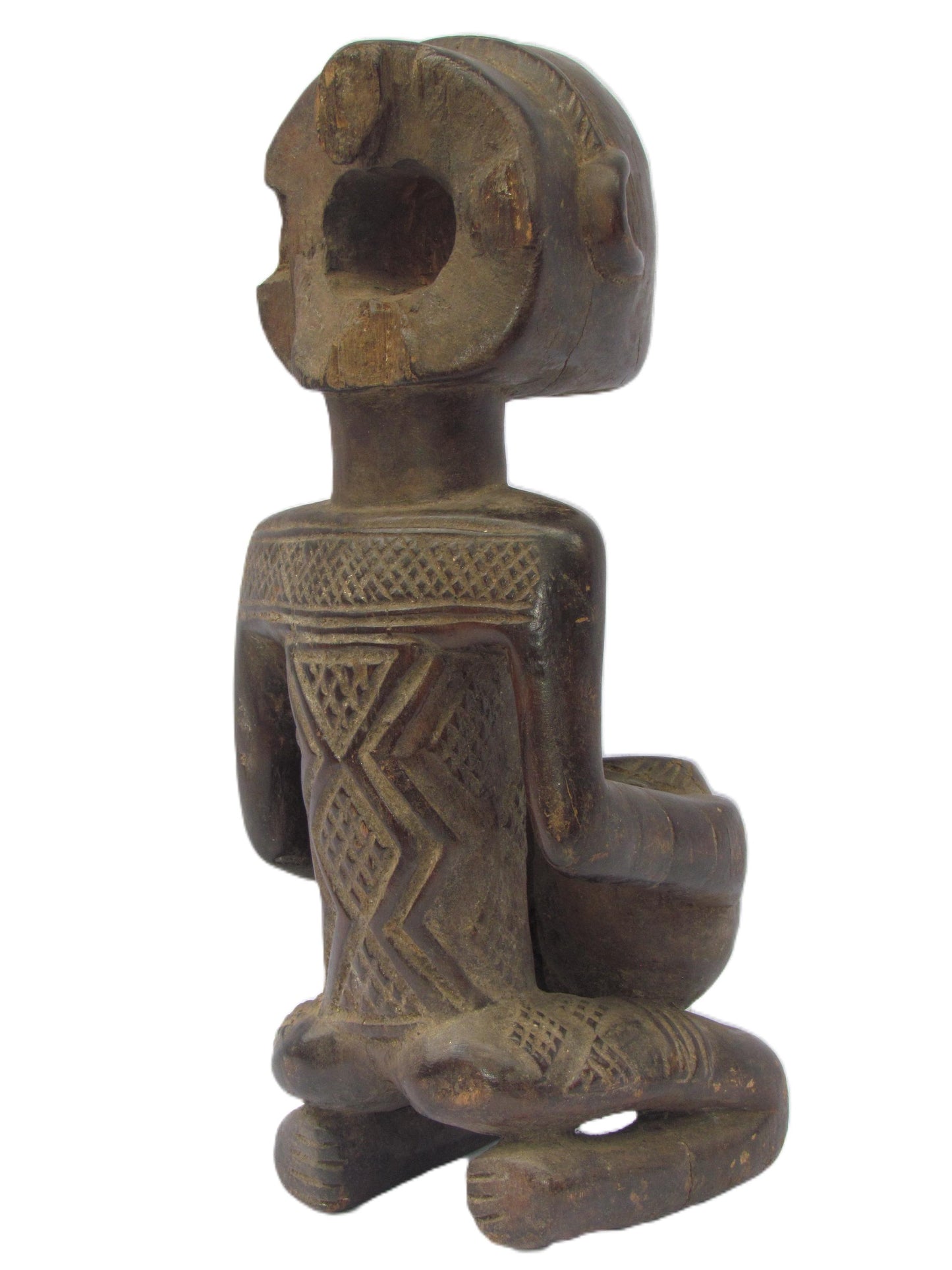Luba Mboko Bowl Bearer | Hand-Carved Wood Statue | Congo Sacred Royalty Art