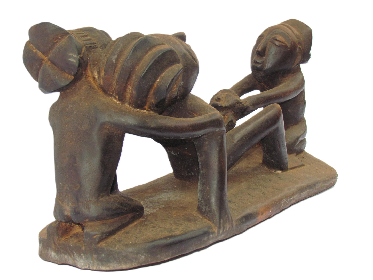 Rare Luba Birth Scene Sculpture – Vintage Congo Maternity Statue – Midwife Art