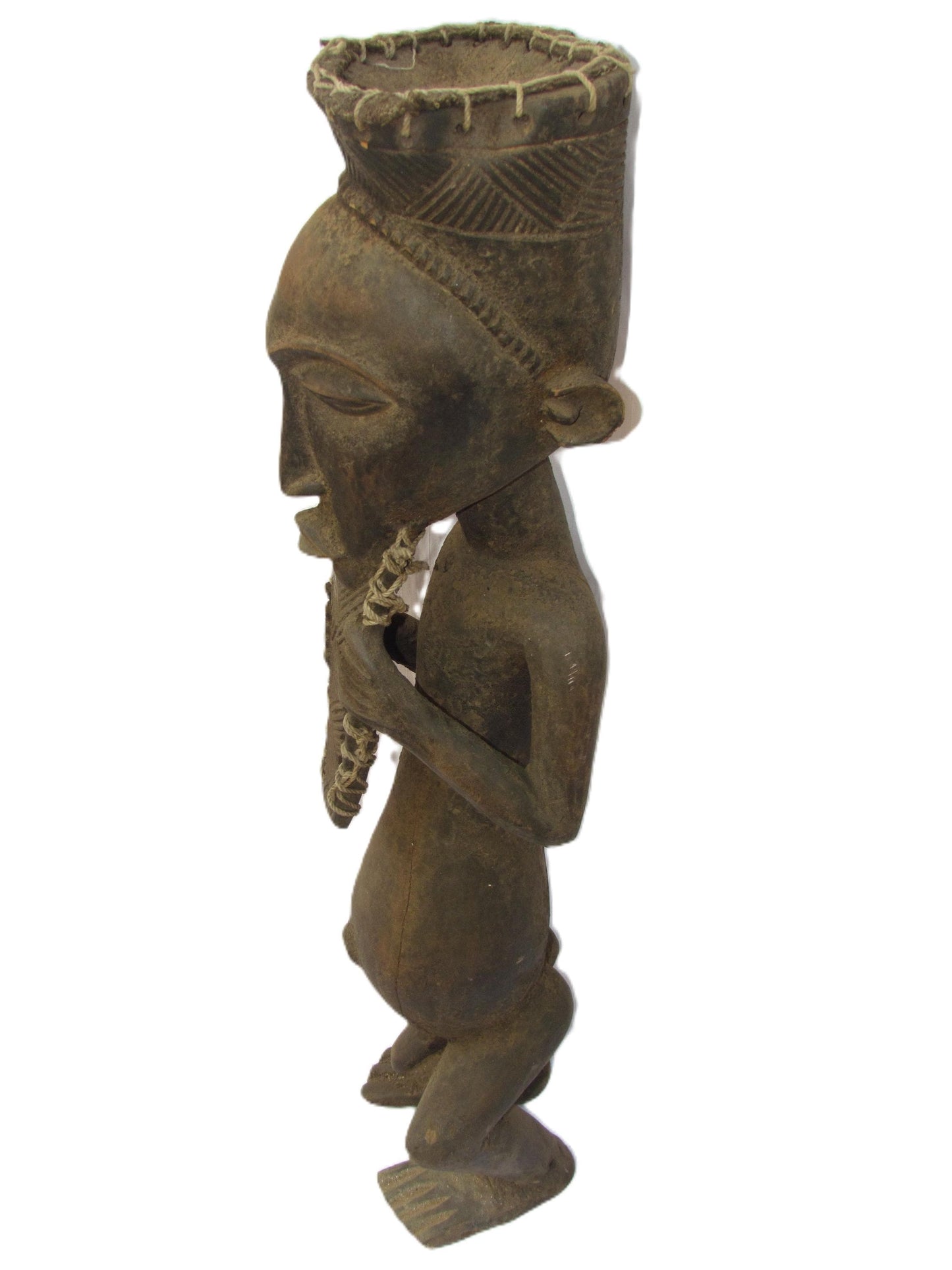 Kusu Wise Man Statue – 29" Hand-Carved Wood – Congo Tribal Ancestor Figure