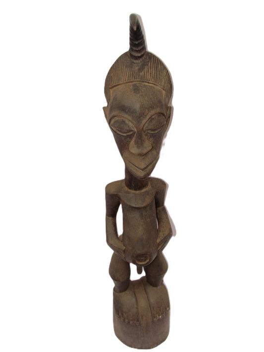 Large Songye Kifwebe Statue – 32" Striated Wood Sculpture – Congo Ancestor Art