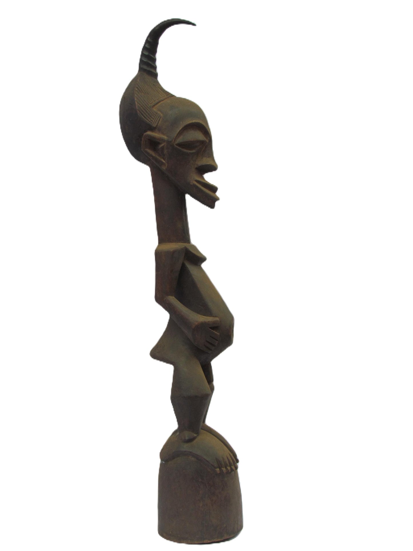 Large Songye Kifwebe Statue – 32" Striated Wood Sculpture – Congo Ancestor Art