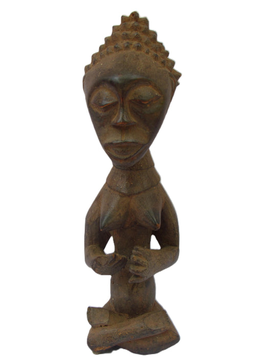 Luba Sitting Figure | Hand-Carved Wood Female Statue | Congo Ancestral Grace Art