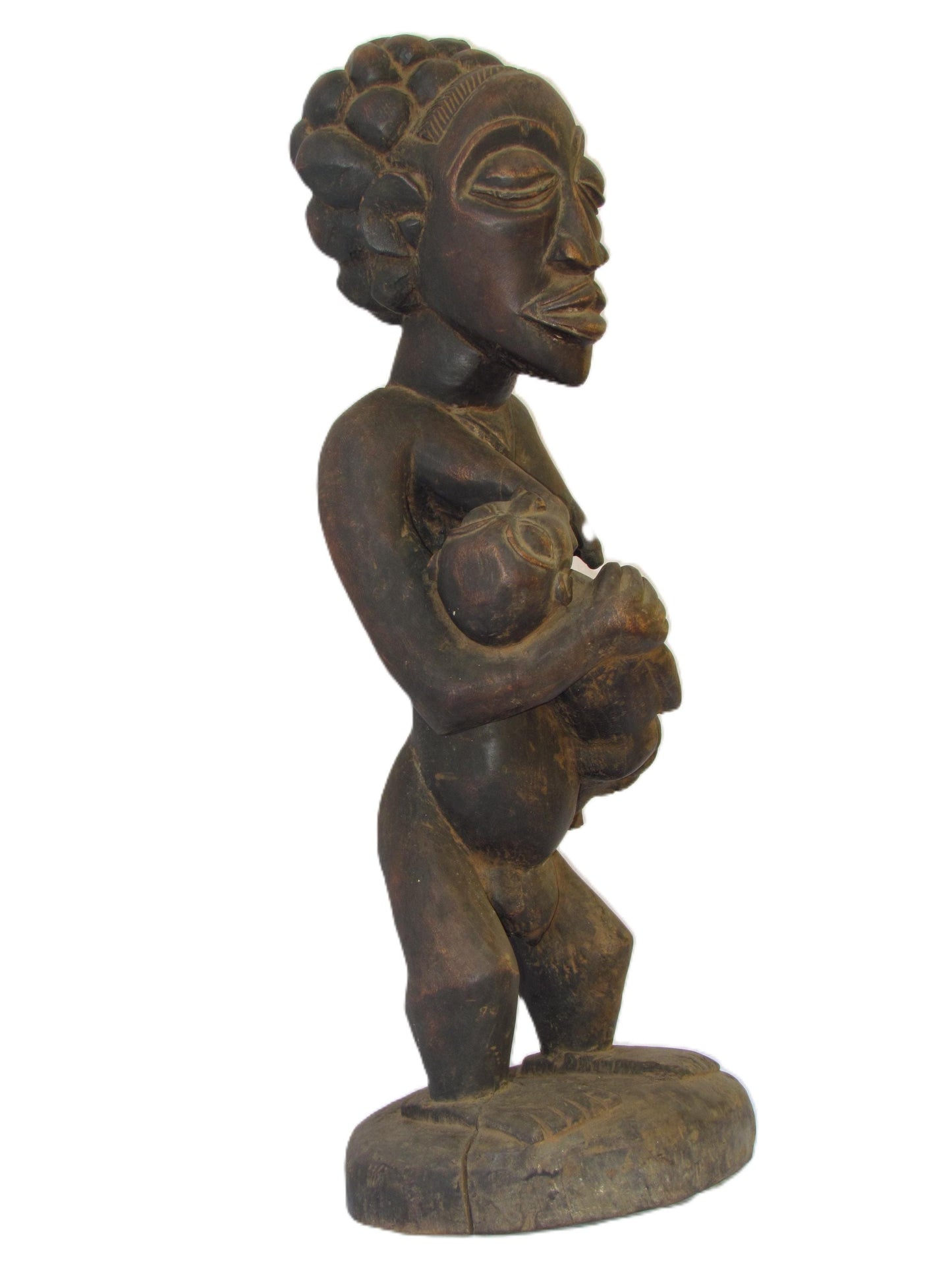 Luba Maternity Carving – Congo Wood Statue – Mother & Child African Art Decor