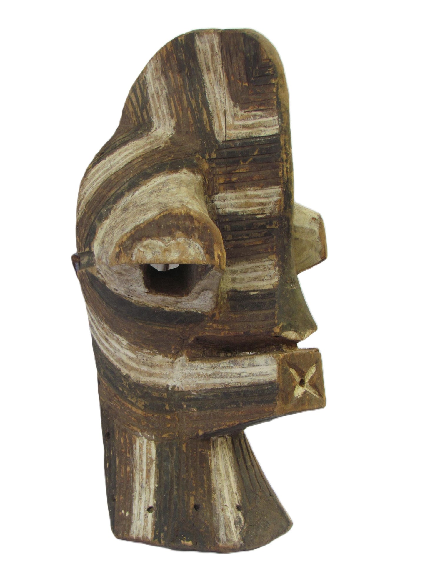Ancient Songye Kifwebe Mask – 21" Hand-Carved Wood – Congo DRC Ethnic Art