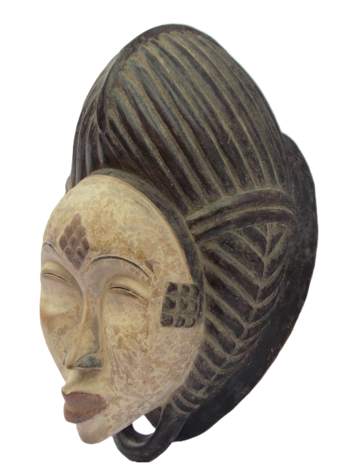 Bapunu White Face Mask – 16" Gabon Tribal Wall Art – Hand Carved Punu Wood Mask
