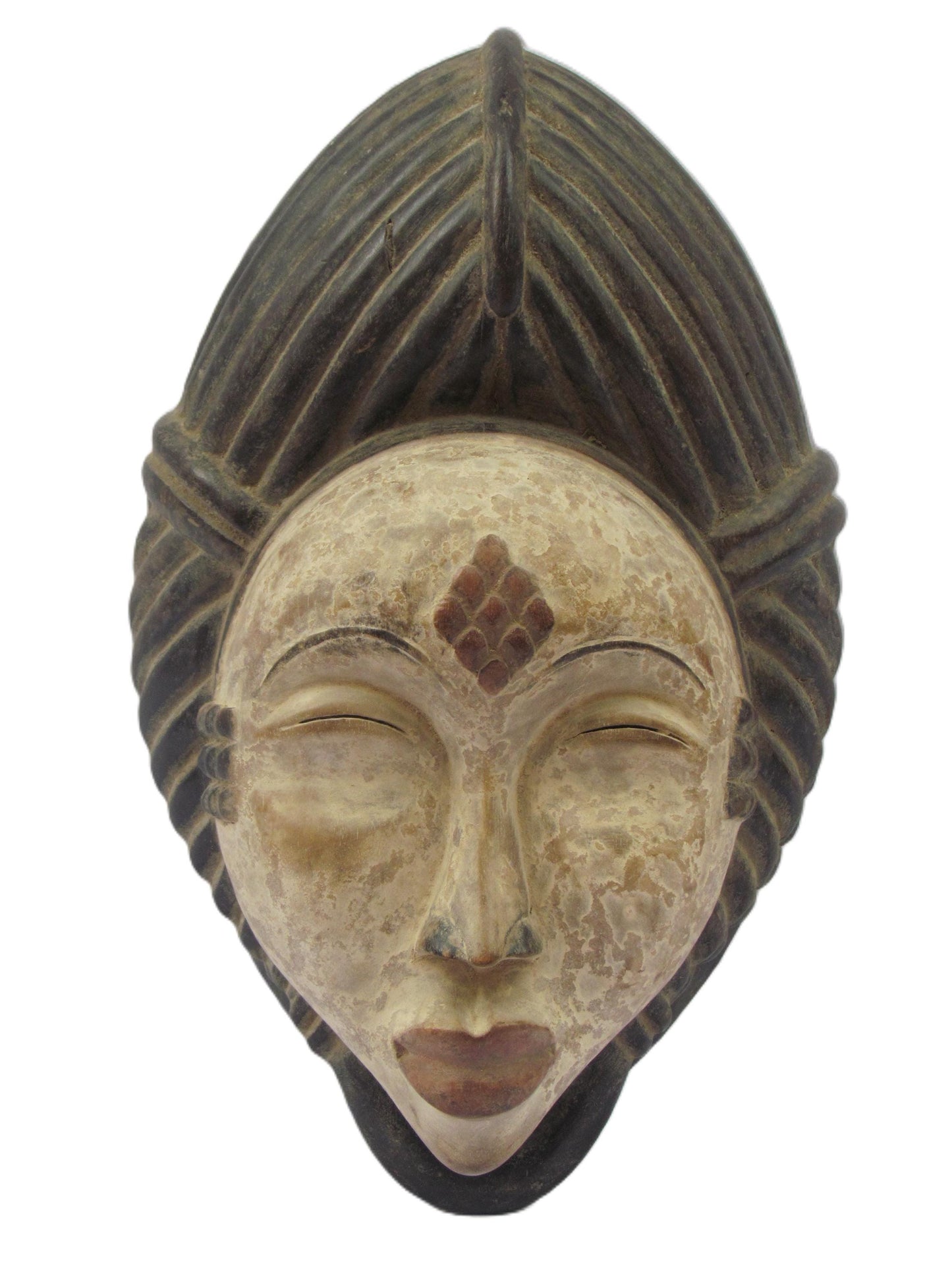 Bapunu White Face Mask – 16" Gabon Tribal Wall Art – Hand Carved Punu Wood Mask