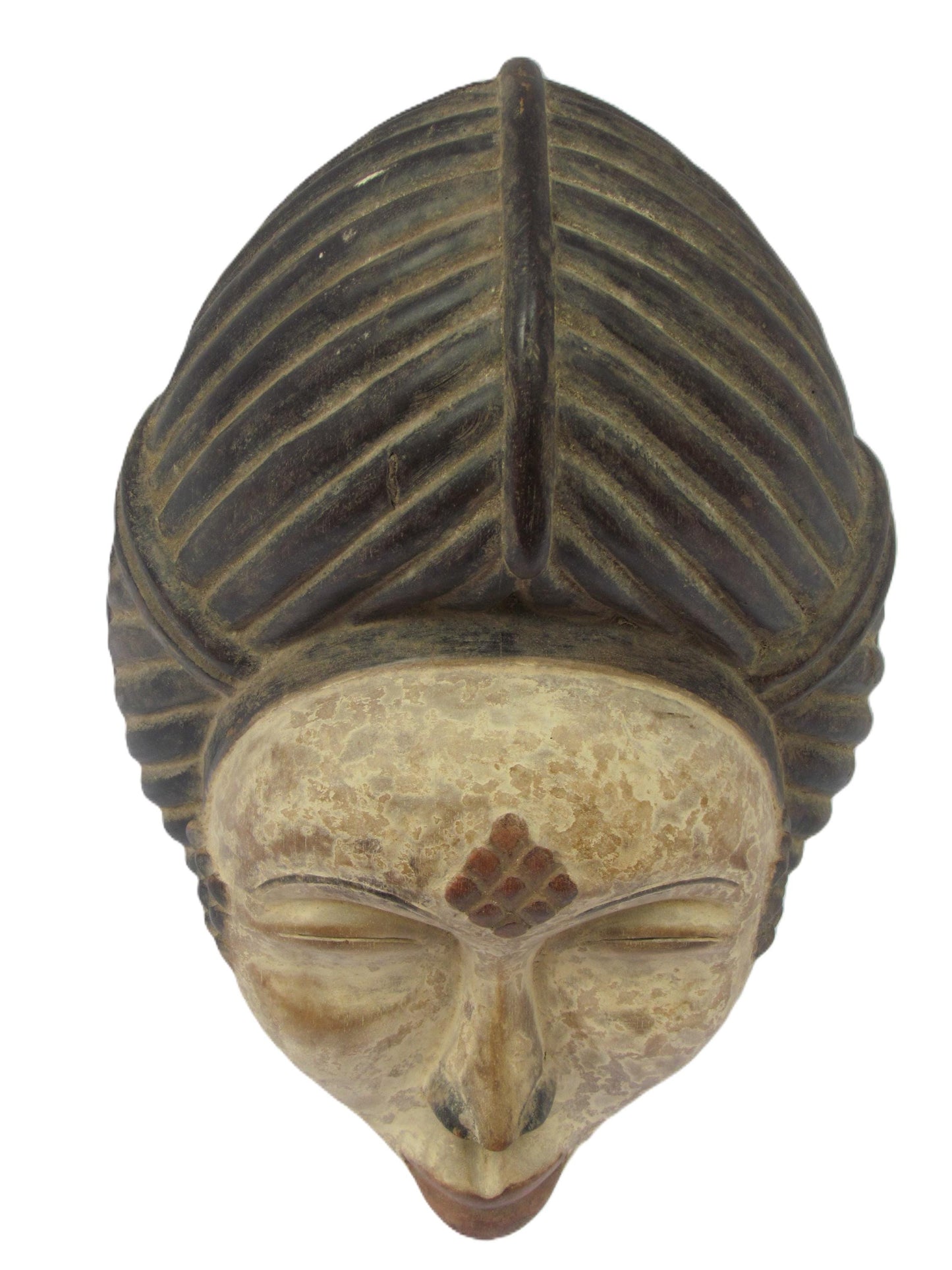 Bapunu White Face Mask – 16" Gabon Tribal Wall Art – Hand Carved Punu Wood Mask