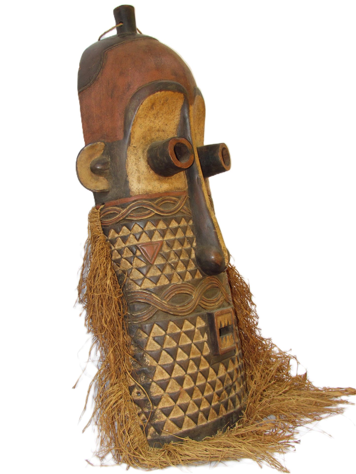 Rare Mbole Long Nose Mask – 15" Brown Wood – Congo DRC Primitive Ethnographic Art