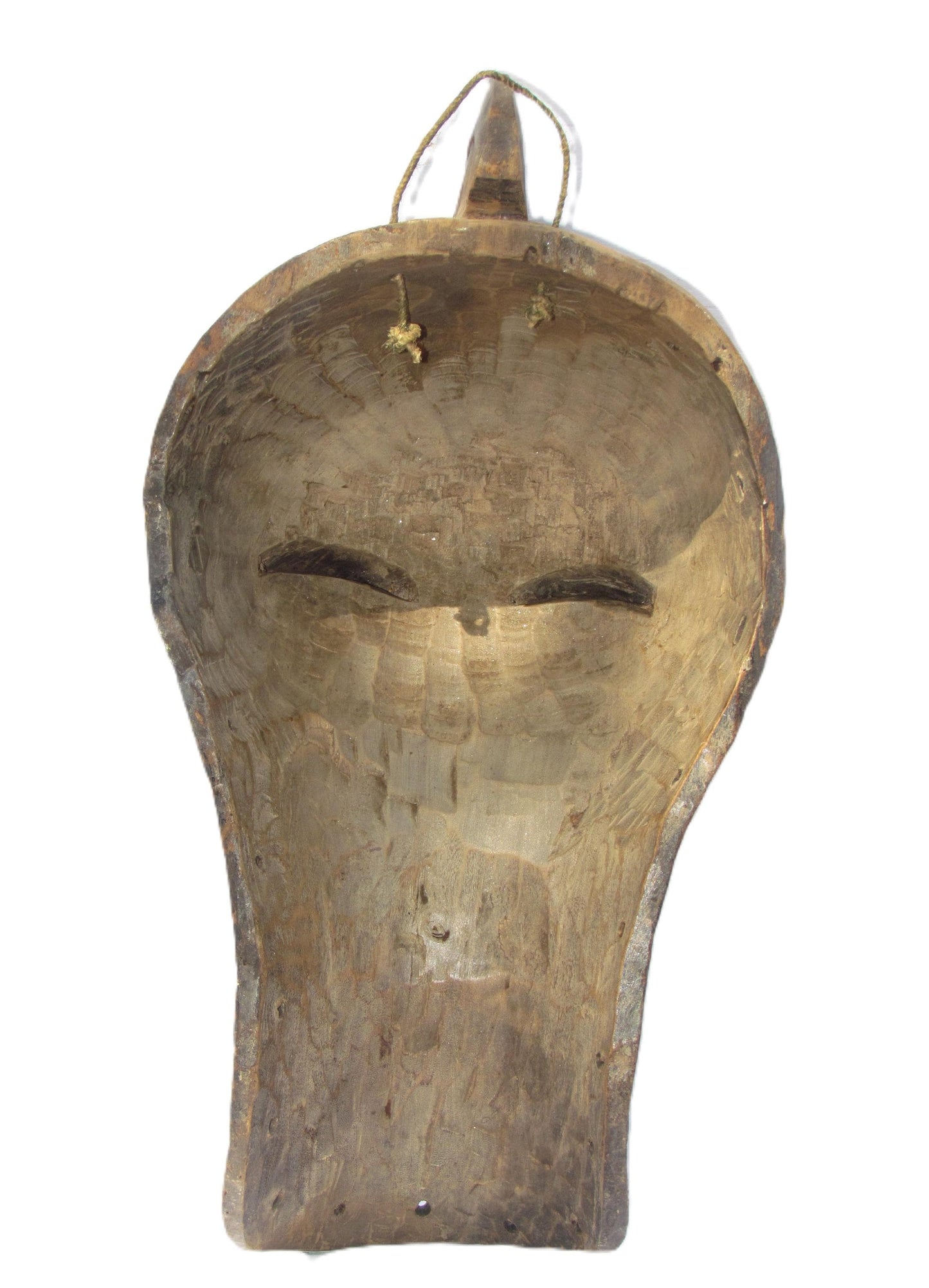 Vintage 1980s Songye Kifwebe Mask – 17" Congo Striated Wood – African Tribal Art