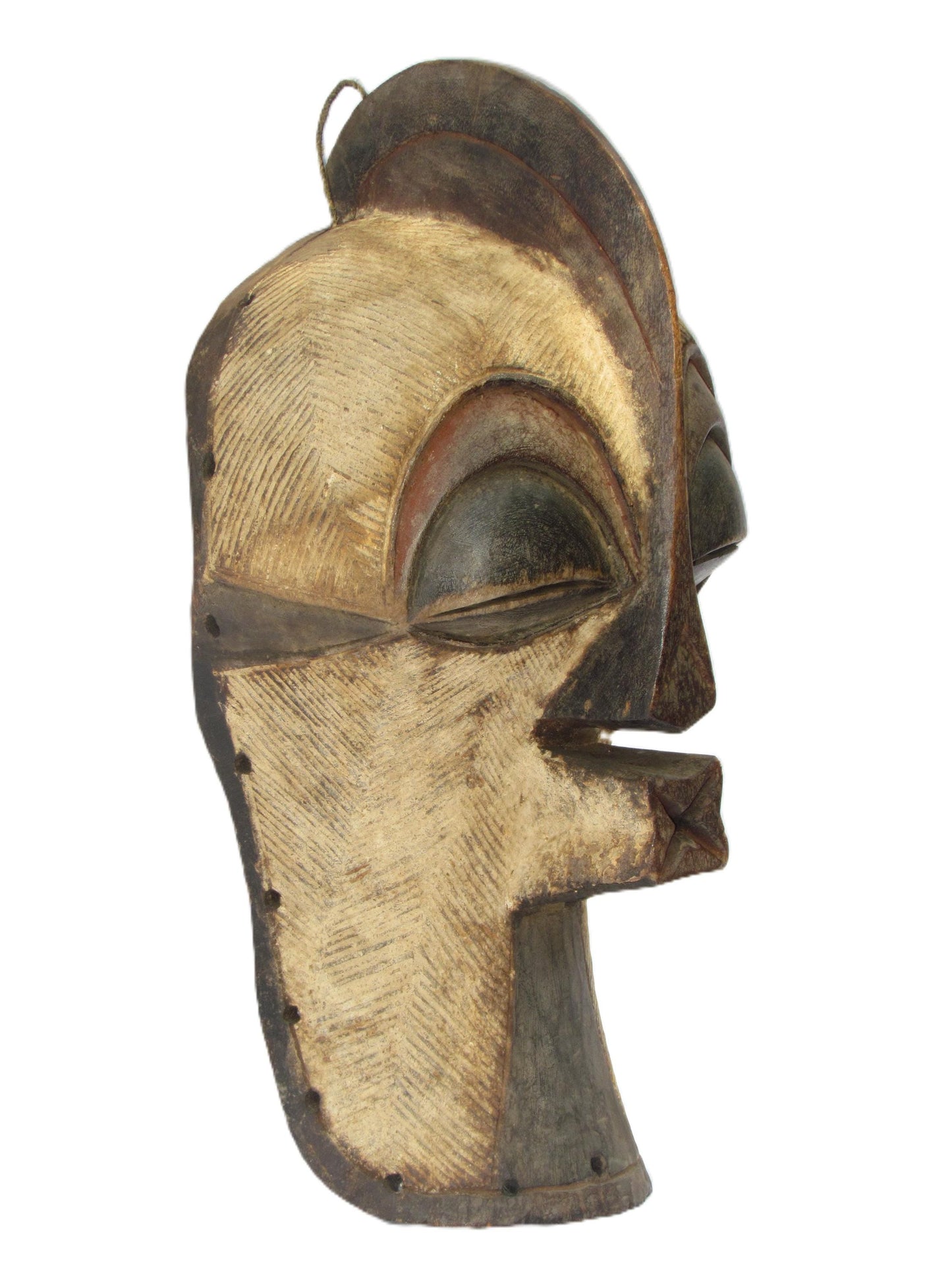 Vintage 1980s Songye Kifwebe Mask – 17" Congo Striated Wood – African Tribal Art