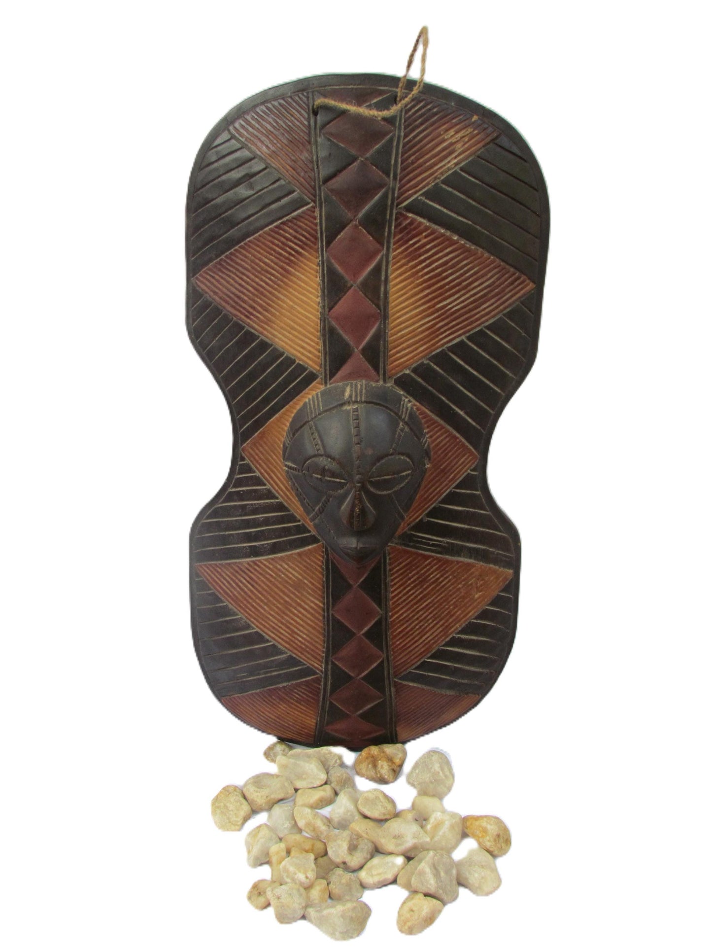 Large Luba Mask Shield – 35" Hand-Carved Wood Wall Art – Congo Tribal Decor Art