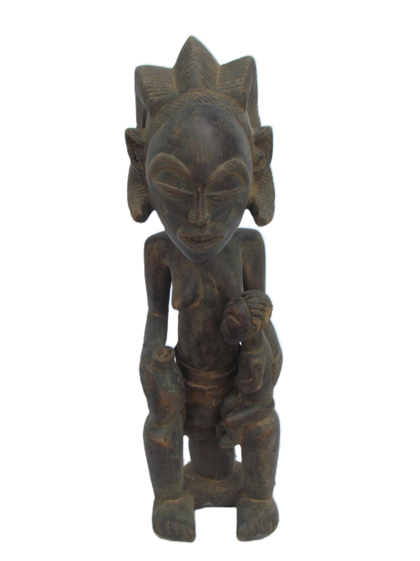 Luba/Hemba Maternity Figure – 19" Lukunga River Sculpture – African Mother Art