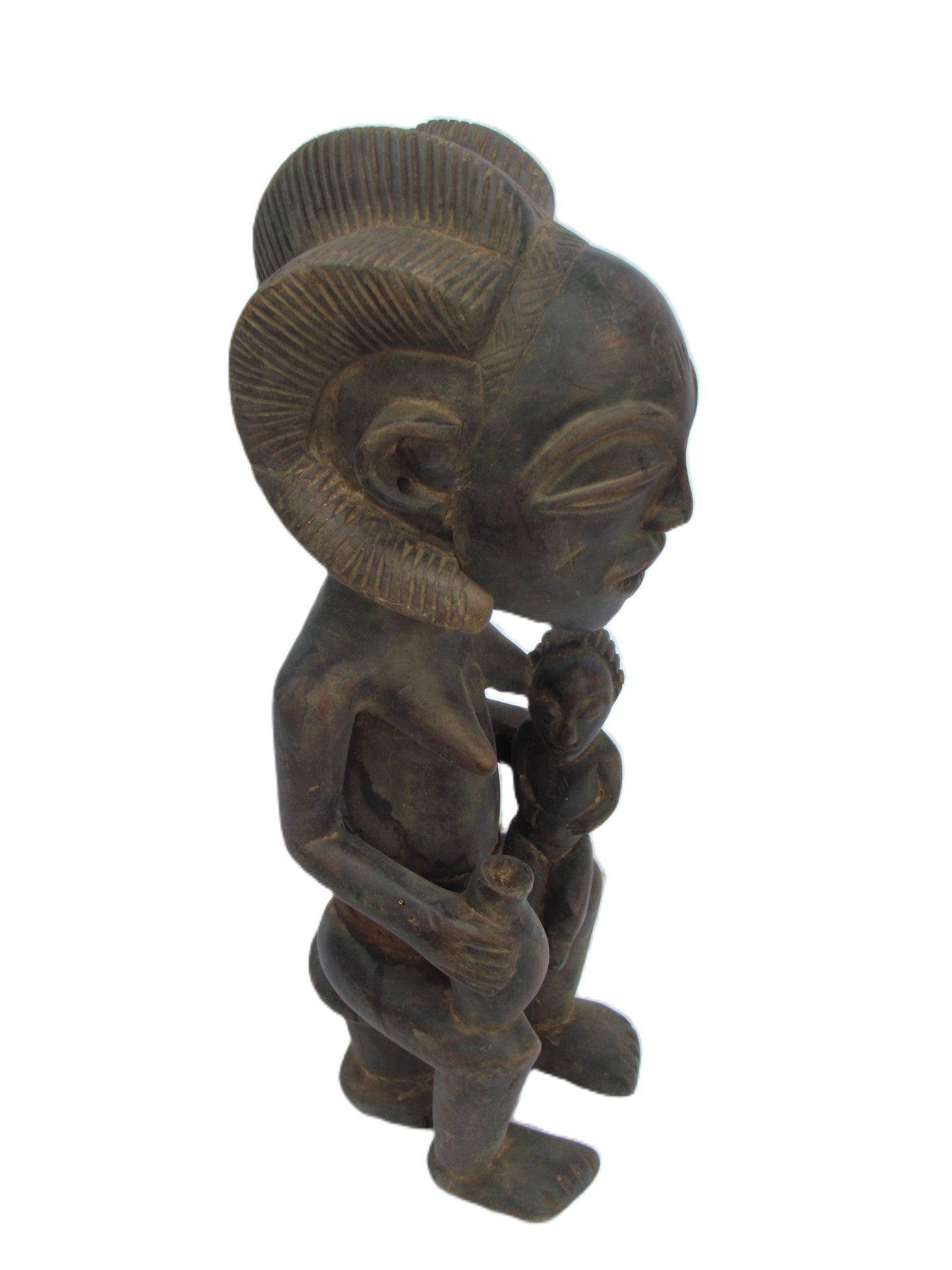 Luba/Hemba Maternity Figure – 19" Lukunga River Sculpture – African Mother Art