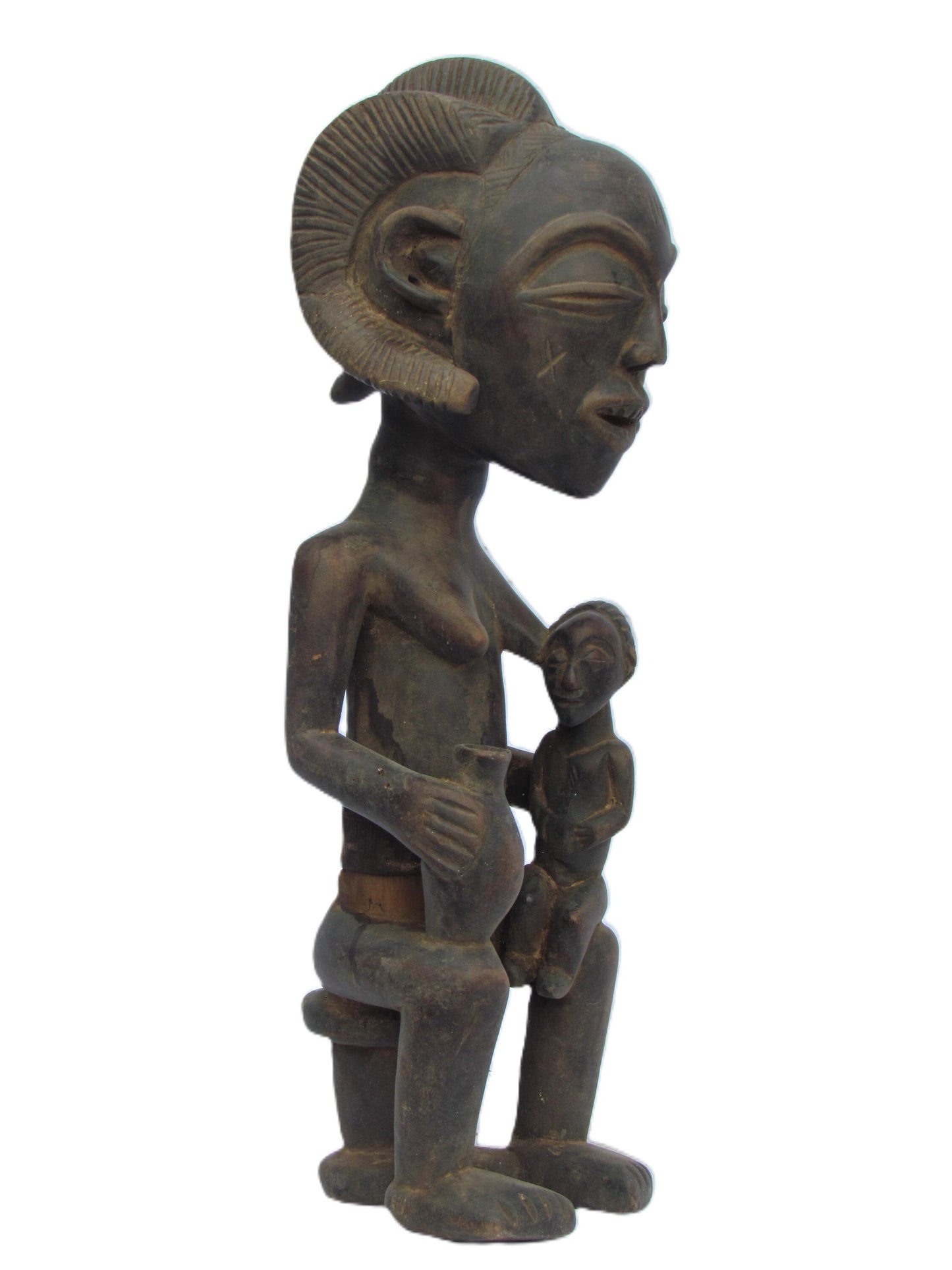 Luba/Hemba Maternity Figure – 19" Lukunga River Sculpture – African Mother Art