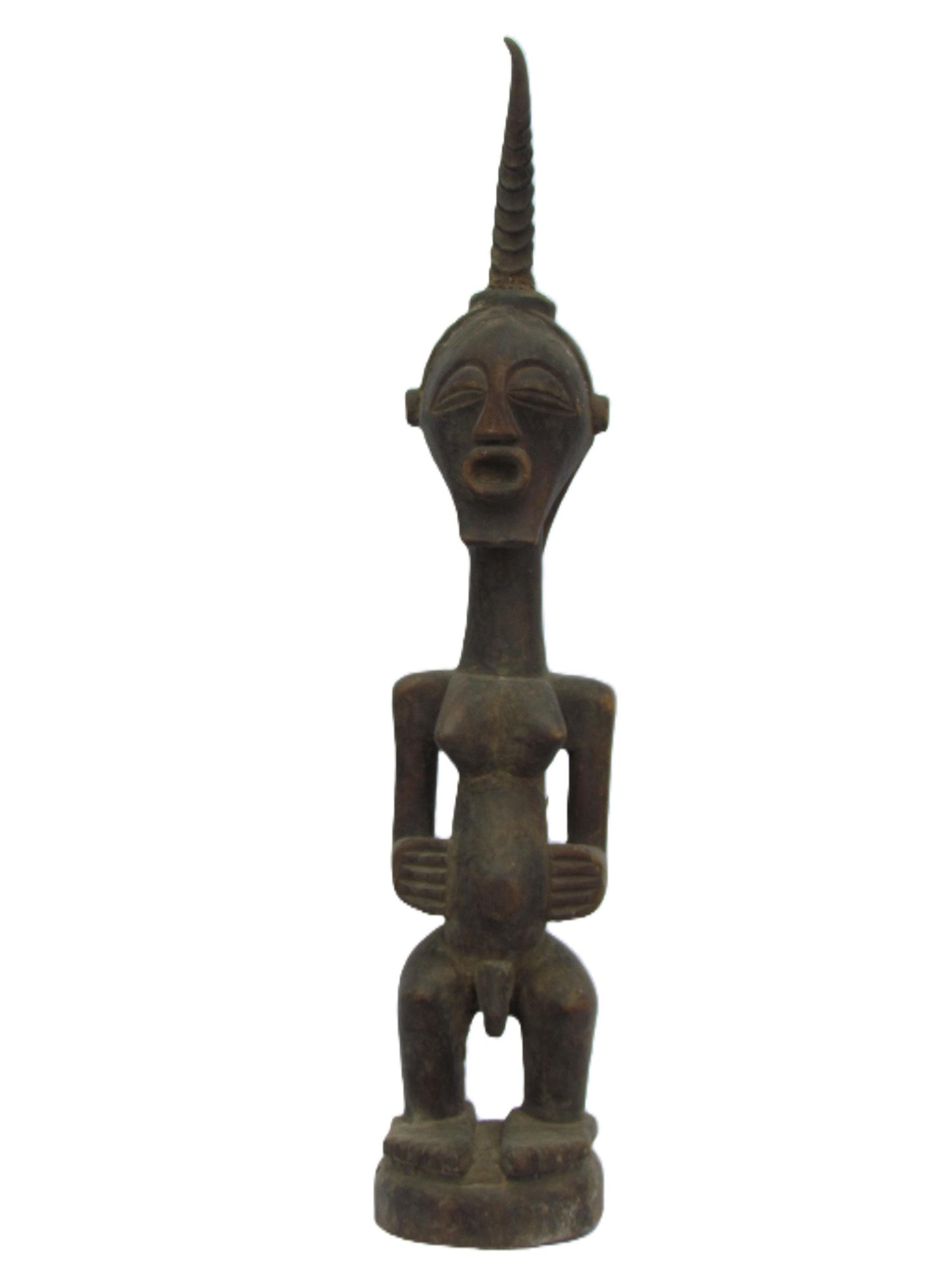 Songye Male Figure | Four Faces Carved Wood Statue | Congo Vigilant Power Art