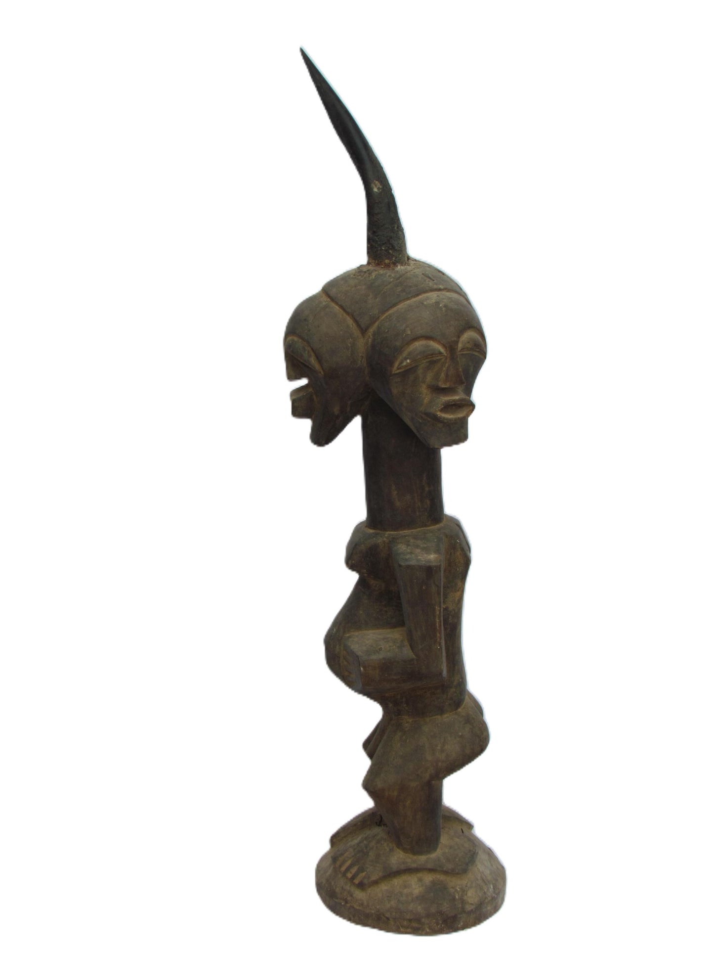 Songye Male Figure | Four Faces Carved Wood Statue | Congo Vigilant Power Art