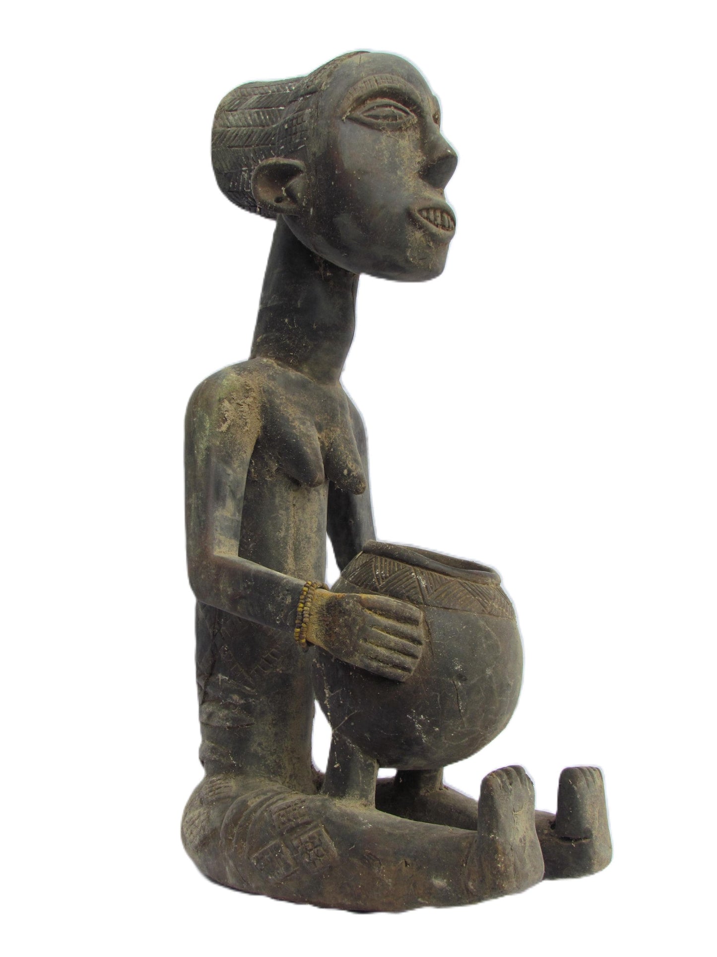 Luba Beggar Woman | Seated Figure with Basket | Congo Mboko Bowl Bearer Spirit Art