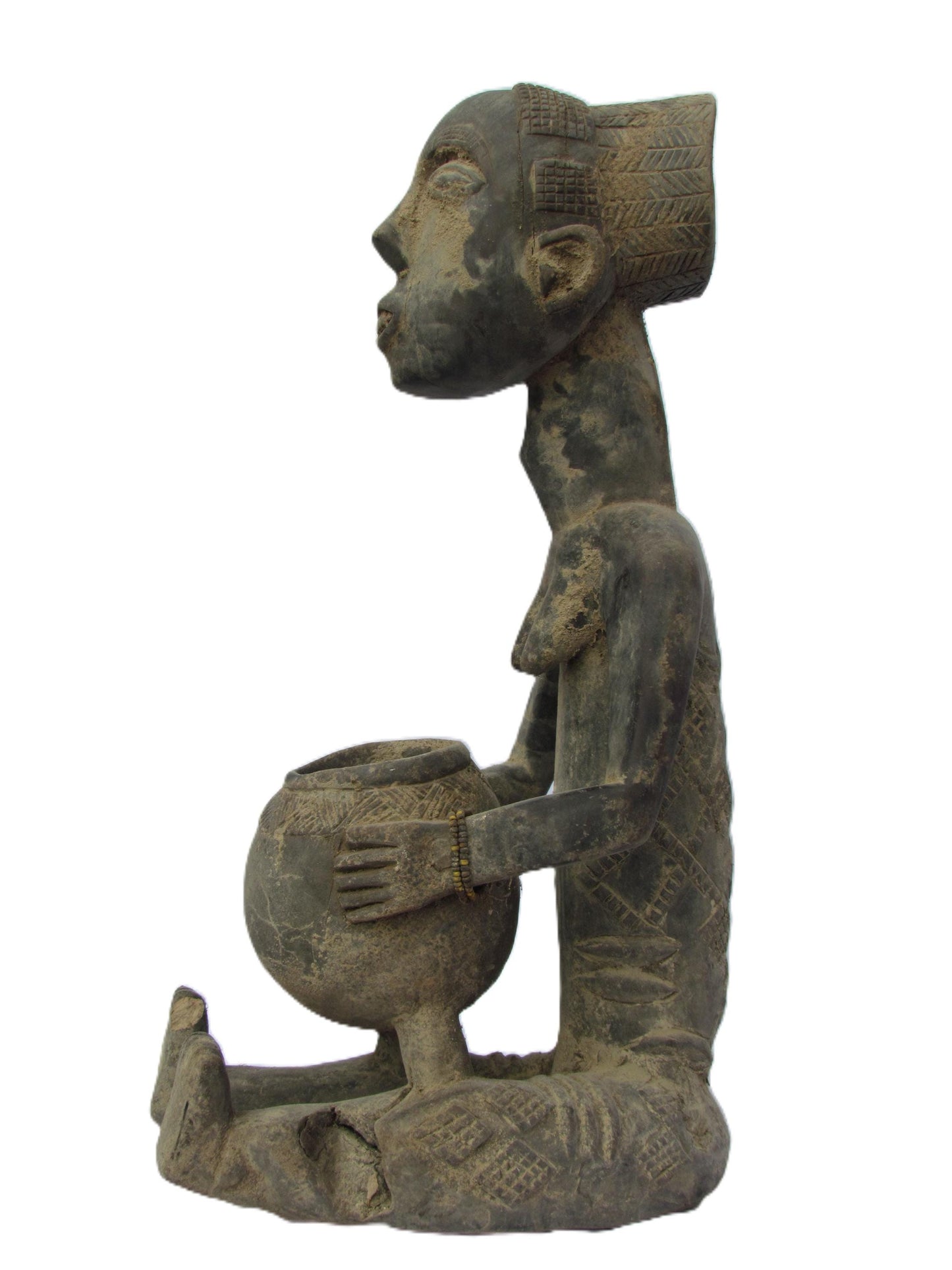 Luba Beggar Woman | Seated Figure with Basket | Congo Mboko Bowl Bearer Spirit Art