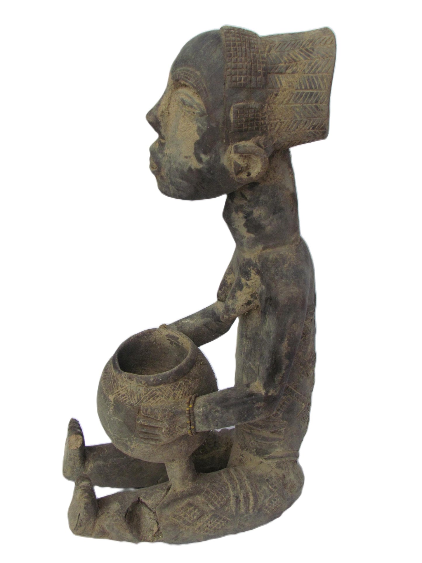 Luba Beggar Woman | Seated Figure with Basket | Congo Mboko Bowl Bearer Spirit Art