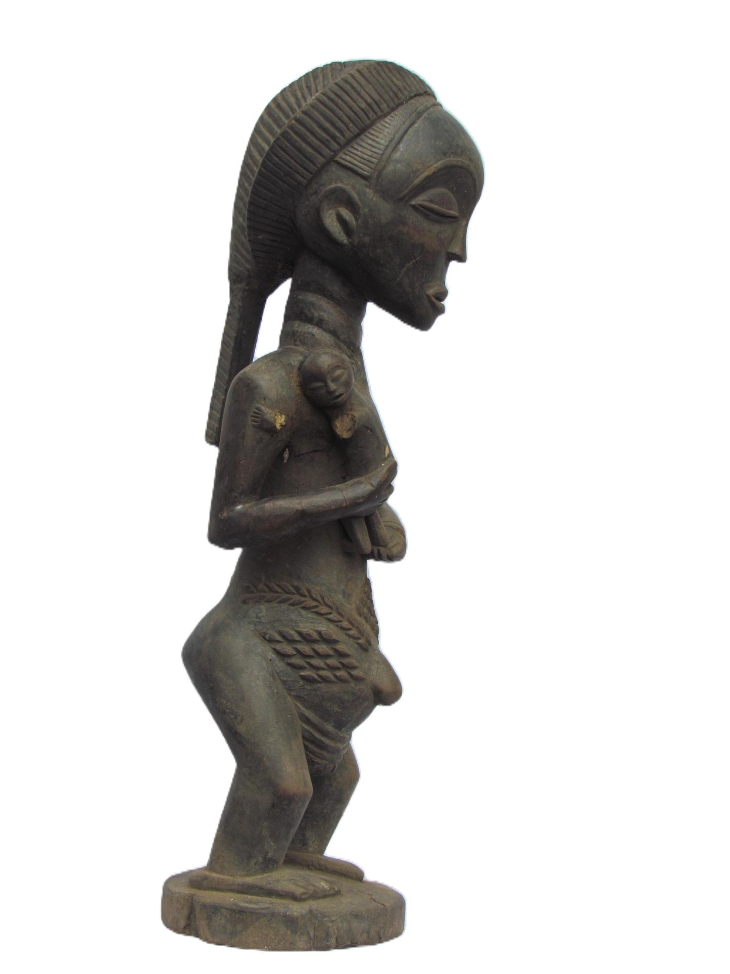 Luba Maternity Statue | Large Standing Wood Figure | Congo Tribal Tall Mother Child Art