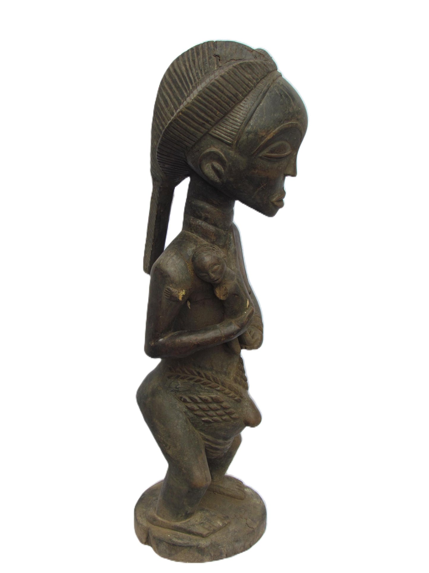 Luba Maternity Statue | Large Standing Wood Figure | Congo Tribal Tall Mother Child Art
