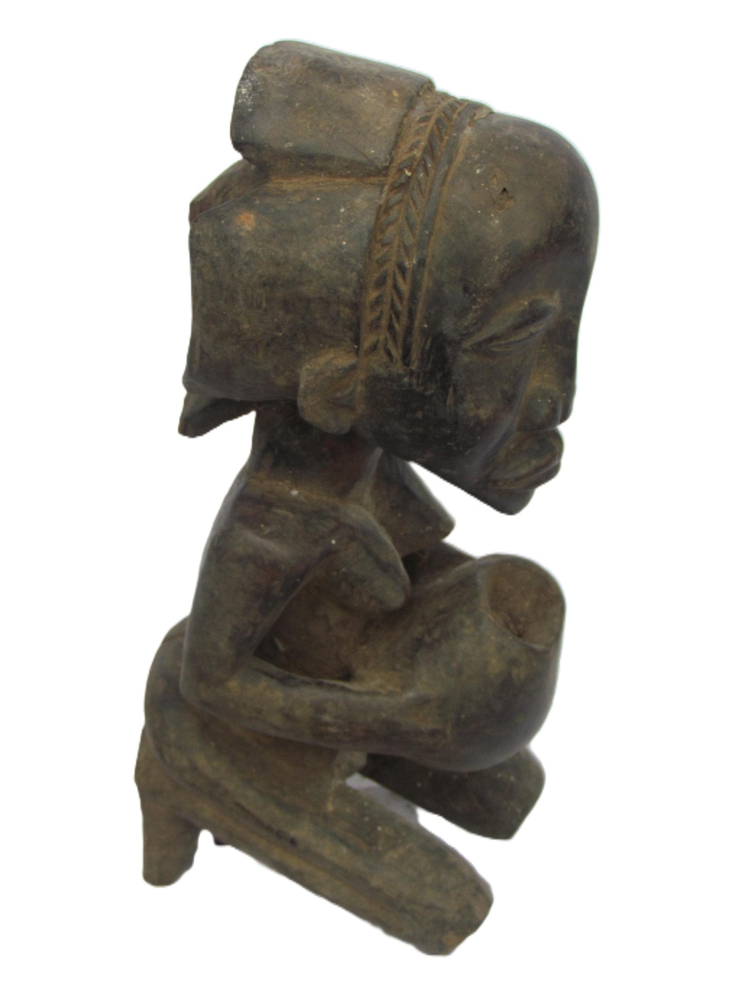 Luba Kneeling Statue | Hand-Carved Wood Female Figure | Congo Ancestral Devotion Art