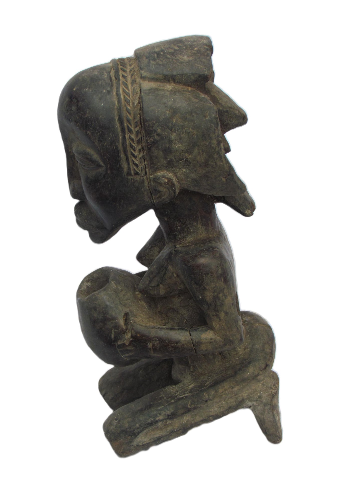 Luba Kneeling Statue | Hand-Carved Wood Female Figure | Congo Ancestral Devotion Art