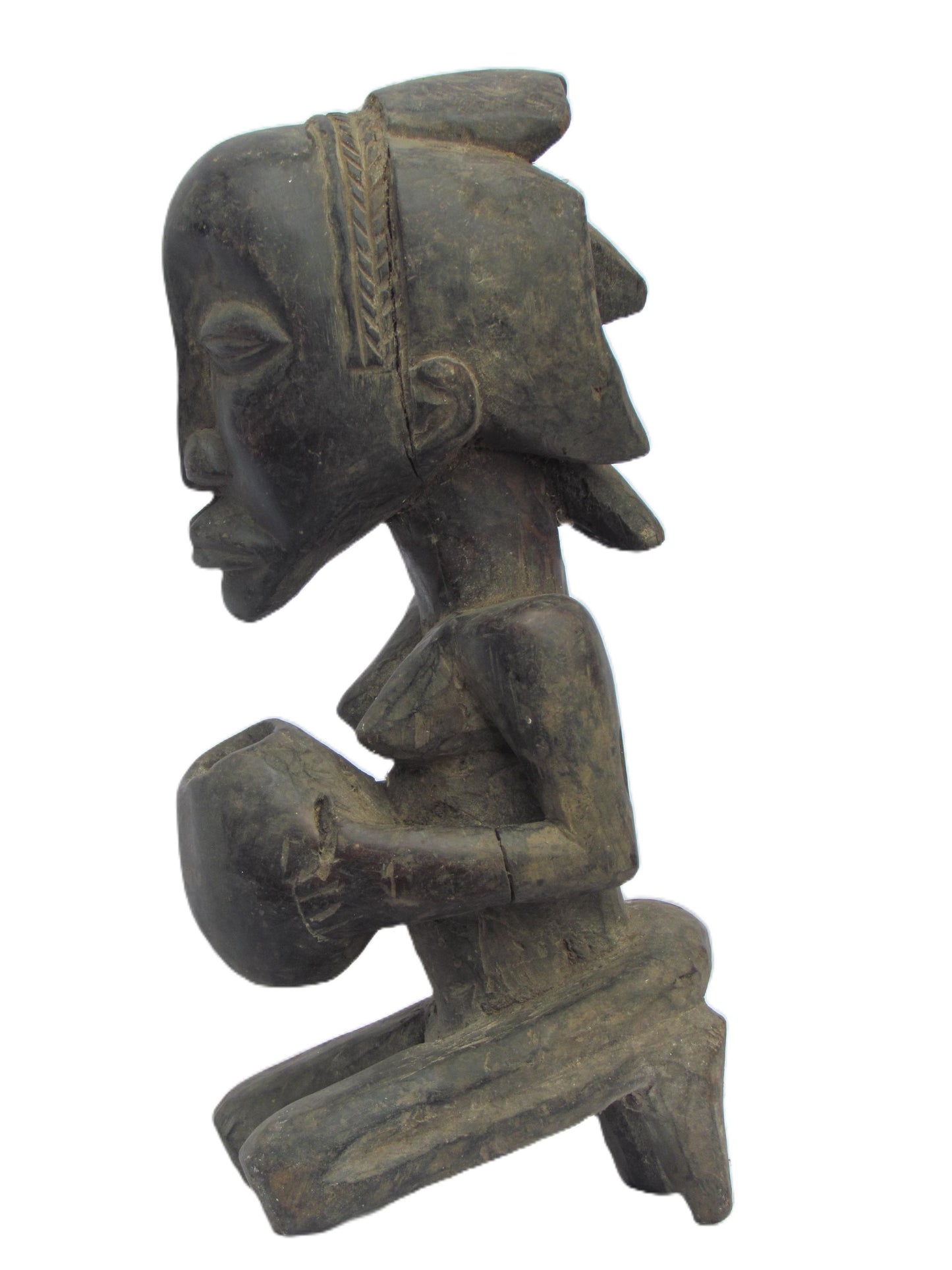 Luba Kneeling Statue | Hand-Carved Wood Female Figure | Congo Ancestral Devotion Art