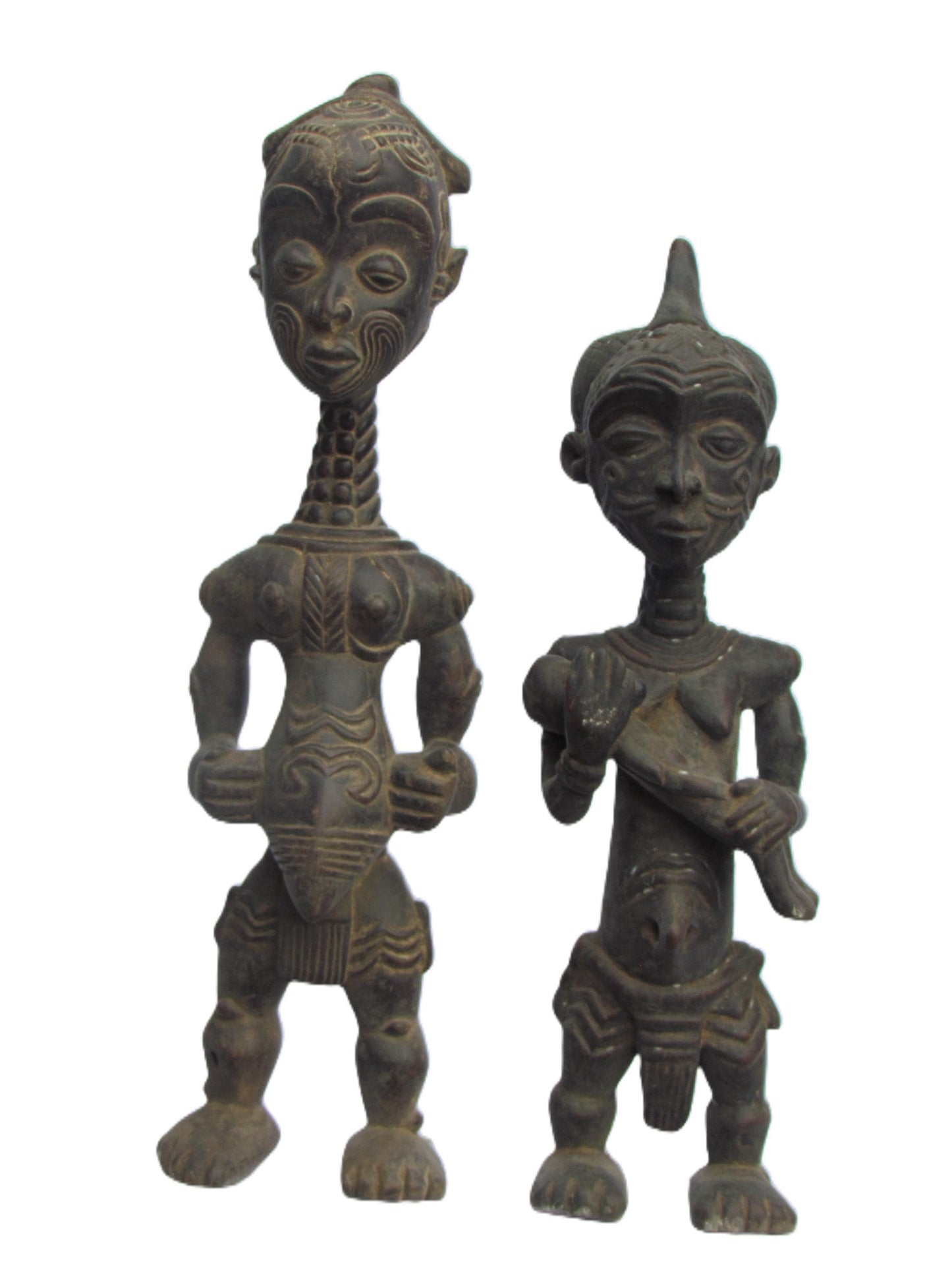 Bena Lulua Couple Statue – 31" Congo Tribal Art – Large Wood Ancestor Sculpture