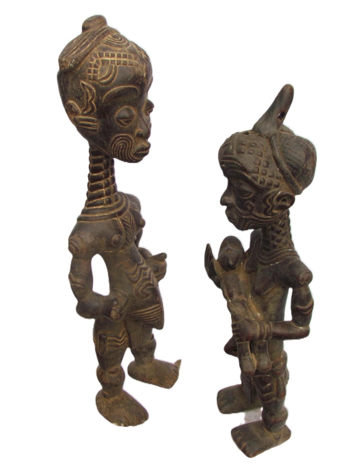 Bena Lulua Couple Statue – 31" Congo Tribal Art – Large Wood Ancestor Sculpture