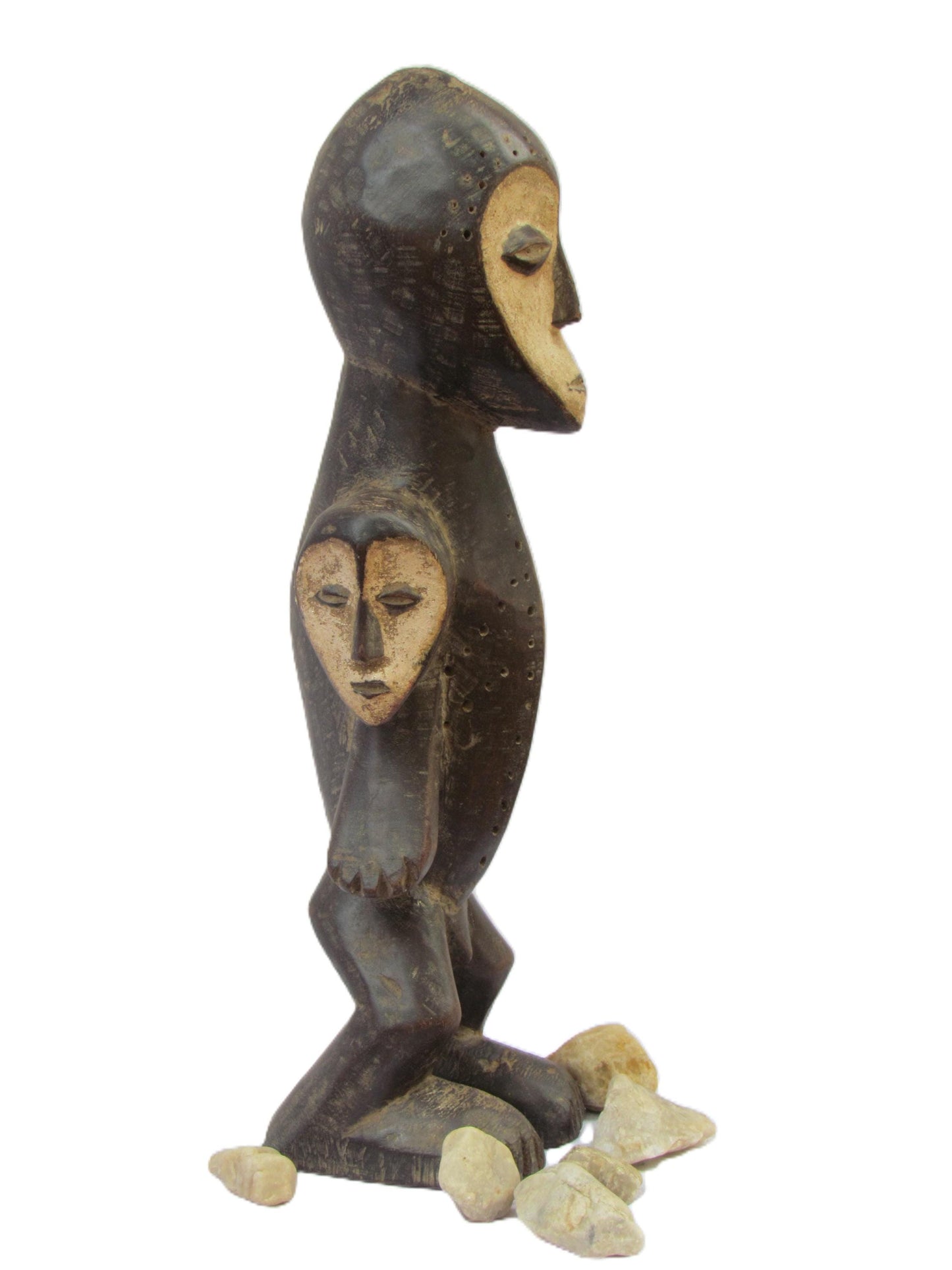 Lega Tribal Sculpture | Multi-Headed Carved Wood Figure | Congo Bwami Ritual Art
