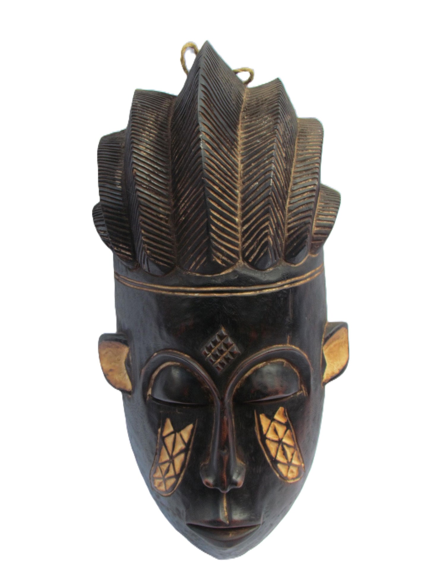 Large 34" Chokwe Tribal Mask – Hand-Carved Wood Wall Decor – Congo African Art