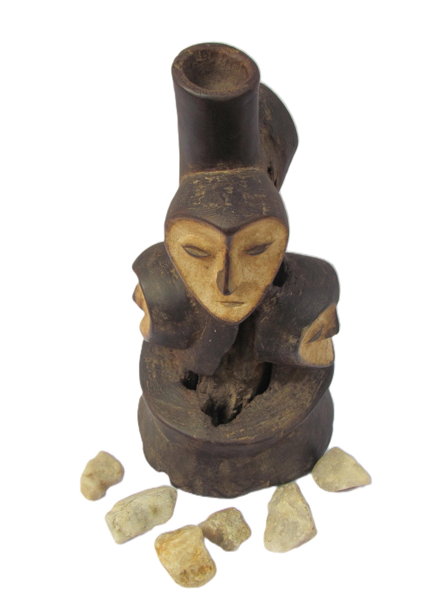 Lega Bwami Multi Head Statue | Congo Ritual Sculpture | Tribal Wood Art
