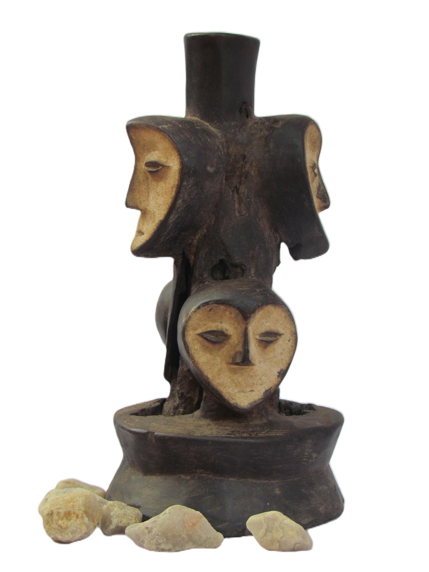Lega Bwami Multi Head Statue | Congo Ritual Sculpture | Tribal Wood Art